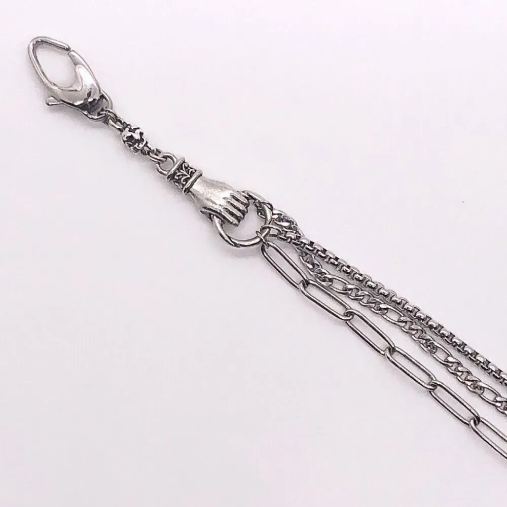 Handmade Triple Layer Gunmetal Silver Mask Chain Necklace - Picture 4 of 6